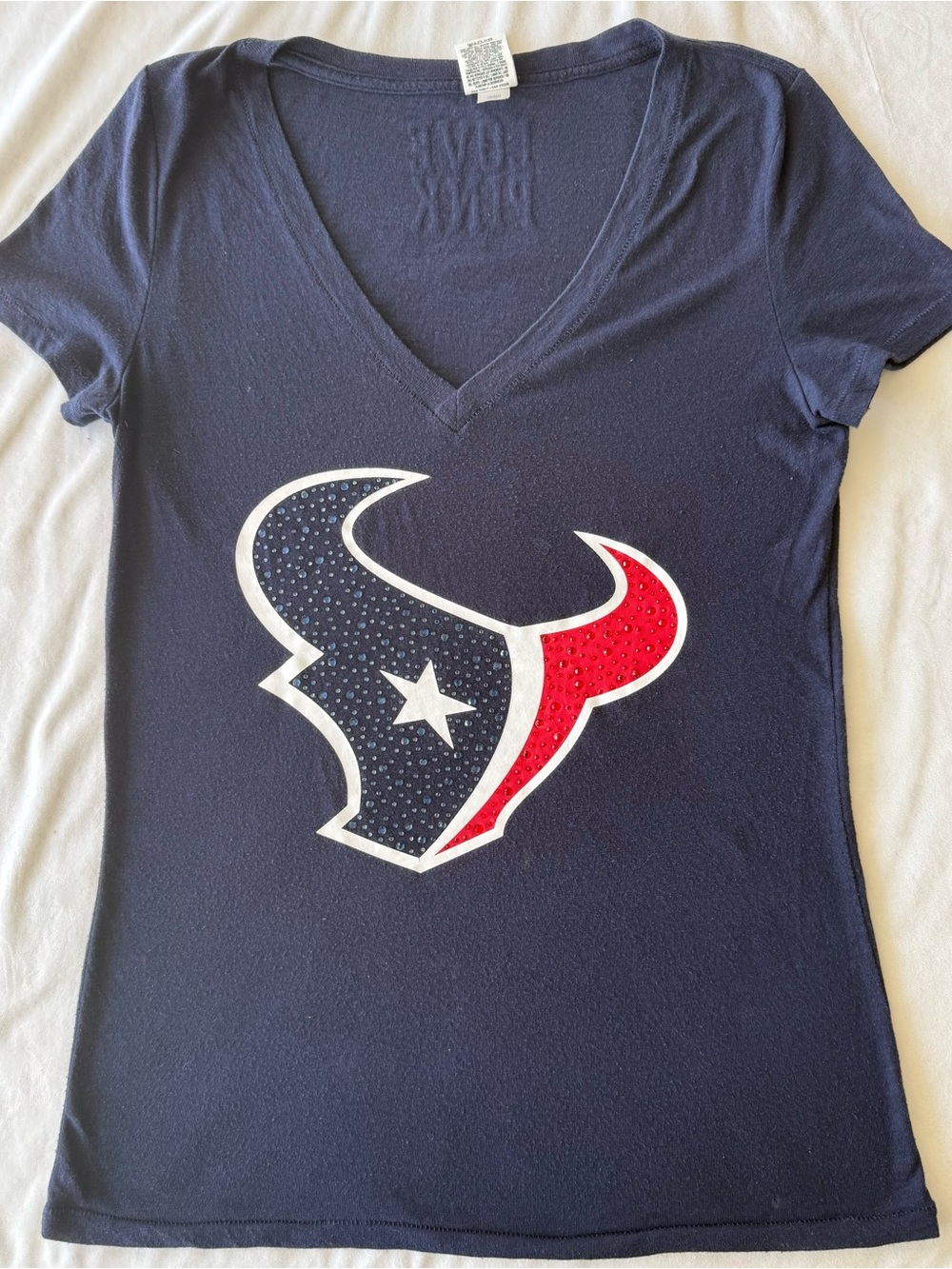 Pink Houston Texans Navy V-Neck Women's Tee size M
